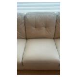 Cream-colored Leather 3-Seater Sofa - Tufted Back Cushions