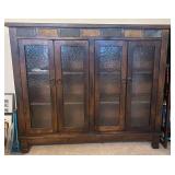 Dark Wood Display Cabinet with Textured Glass Doors - 4-Door, Rustic Mission Style