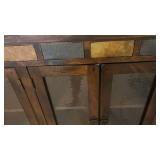 Dark Wood Display Cabinet with Textured Glass Doors - 4-Door, Rustic Mission Style