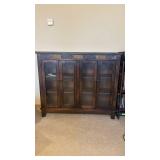 Dark Wood Display Cabinet with Textured Glass Doors - 4-Door, Rustic Mission Style