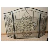 Frontgate 3-Panel Folding Screen with Floral Center Motif, Black Metal Frame