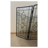 Frontgate 3-Panel Folding Screen with Floral Center Motif, Black Metal Frame