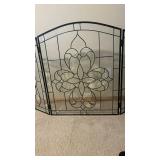 Frontgate 3-Panel Folding Screen with Floral Center Motif, Black Metal Frame