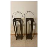 Pair of Modern Bronze Metal Floor Stands with Circular Ring