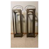 Pair of Modern Bronze Metal Floor Stands with Circular Ring