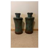 Green Distressed Ceramic Vases (Lot of 2)
