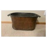 Antique Copper Wash Tub with Wooden Handles - Large Oval Metal Basin, Vintage Farmhouse Decor