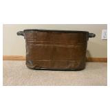 Antique Copper Wash Tub with Wooden Handles - Large Oval Metal Basin, Vintage Farmhouse Decor