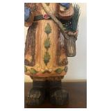 Hand-Carved Santa Figurine with Pine Tree - Rustic Bark-Textured Wood Sculpture