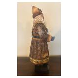 Hand-Carved Santa Figurine with Pine Tree - Rustic Bark-Textured Wood Sculpture