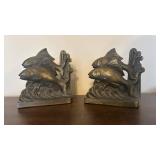 Brass Fish Bookends - Pair with Wave Motif