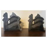Brass Fish Bookends - Pair with Wave Motif