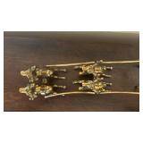 Antique Brass Reindeer Sleigh Sculpture with Ornate Scrollwork - 3 Deer