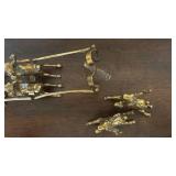 Antique Brass Reindeer Sleigh Sculpture with Ornate Scrollwork - 3 Deer