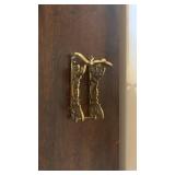 Antique Brass Reindeer Sleigh Sculpture with Ornate Scrollwork - 3 Deer