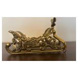 Antique Brass Reindeer Sleigh Sculpture with Ornate Scrollwork - 3 Deer