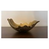 Antique Brass Reindeer Sleigh Sculpture with Ornate Scrollwork - 3 Deer