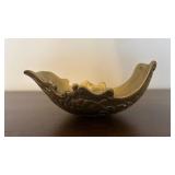 Antique Brass Reindeer Sleigh Sculpture with Ornate Scrollwork - 3 Deer