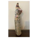 Vintage Santa Claus Figure with Winter Village Scene on Snowy Tree-Trunk Base