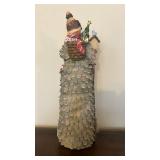 Vintage Santa Claus Figure with Winter Village Scene on Snowy Tree-Trunk Base