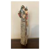 Vintage Santa Claus Figure with Winter Village Scene on Snowy Tree-Trunk Base