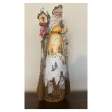 Vintage Santa Claus Figure with Winter Village Scene on Snowy Tree-Trunk Base