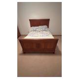 Antique French Country Carved Wood Bed Frame with Rosette Medallion - Headboard & Footboard