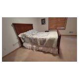 Antique French Country Carved Wood Bed Frame with Rosette Medallion - Headboard & Footboard