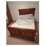 Antique French Country Carved Wood Bed Frame with Rosette Medallion - Headboard & Footboard