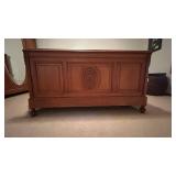 Antique French Country Carved Wood Bed Frame with Rosette Medallion - Headboard & Footboard