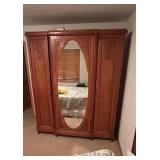 Antique French Country Armoire with Full-Length Mirror - Antique-Style Carved Wood
