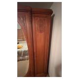 Antique French Country Armoire with Full-Length Mirror - Antique-Style Carved Wood