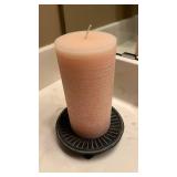 6" Pink Peach Pillar Candle on Ornate Black Metal Stand - Decorative Wax Candle