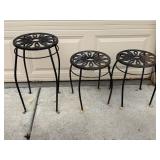 Garden Stool Set - 3-Piece, Wrought Iron with Floral Cutout Top
