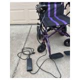 Small Adult or Child Power Wheelchair - Purple/Black Pattern with Under-Seat Battery & Left Joystick