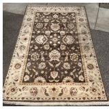 Karastan Oriental Floral Area Rug - Brown Center with Cream Border