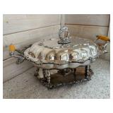Ornate Silver-Plate CSC Chafing Dish on Stand with Yellow Bakelite Handles