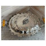 Ornate Silver-Plate CSC Chafing Dish on Stand with Yellow Bakelite Handles