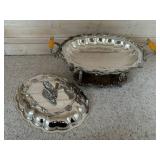 Ornate Silver-Plate CSC Chafing Dish on Stand with Yellow Bakelite Handles