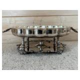 Ornate Silver-Plate CSC Chafing Dish on Stand with Yellow Bakelite Handles