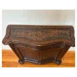 Filipino-Made Burl Wood Console Cabinet With Ornate Carved Panels