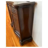 Filipino-Made Burl Wood Console Cabinet With Ornate Carved Panels