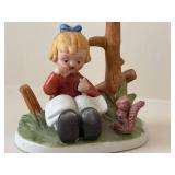 Pink Milk Glass Floral Compote Bowl & Girl Figurine Set