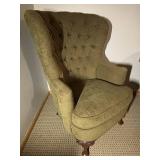 Olive Green Tufted Wingback Chair with Carved Front Legs
