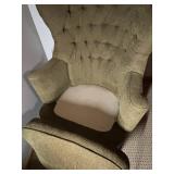 Olive Green Tufted Wingback Chair with Carved Front Legs