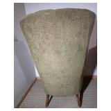 Olive Green Tufted Wingback Chair with Carved Front Legs