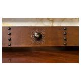 Leather Studded Vintage Trunk Chest with Marble Interior and Ornate Knob