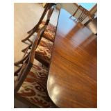 Mahogany or Walnut Dining Table Set with 8 Upholstered Chairs & 2 Leaves