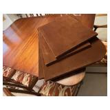 Mahogany or Walnut Dining Table Set with 8 Upholstered Chairs & 2 Leaves