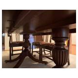 Mahogany or Walnut Dining Table Set with 8 Upholstered Chairs & 2 Leaves